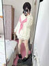 系帶蝴蝶結連帽衛衣女秋季薄款寬松慵懶小個(gè)子日系可愛(ài)外套設計感 白色+粉格 L 曬單實(shí)拍圖