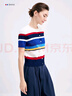 Navigare意大利小帆船女時尚撞色條紋圓領(lǐng)短袖針織開衫2324595511 藍 L  曬單實拍圖