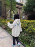 魯雅爾韓版潮流連帽衛(wèi)衣女秋季新款蝴蝶印花重磅上衣服寬松百搭休閑外套 白灰色 常規(guī)款 L 曬單實拍圖