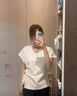 韓系高級感綁腰收腰V領(lǐng)短袖T恤女夏季小眾設(shè)計感修身蝙蝠袖上衣 白色 M 曬單實拍圖
