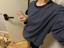 無印良品（MUJI）男式 天竺編織 圓領(lǐng)長袖T恤男士打底衫 藏青色條紋 L  曬單實(shí)拍圖