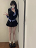 蜜樂(lè )奇套裝女2025春秋韓系辣妹格子拼接假兩件純欲上衣高腰半身裙兩件套 一套版(短裙+假兩件上衣) M 【建議95-105斤】 曬單實(shí)拍圖