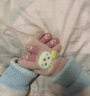 ZOZX德國(guó)兒童手套保暖加厚半指男女露指翻蓋秋冬季小孩可愛卡通嬰幼兒 綠色兔子DST075 曬單實(shí)拍圖