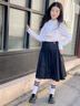 優(yōu)優(yōu)1點(diǎn)（Yoyo one）女童針織連衣裙兒童春秋季洋氣百褶裙大童2025新款女孩學(xué)院風(fēng)套裝 19801米白+4457黑【套裝】 160 160cm 曬單實(shí)拍圖