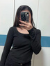 方領(lǐng)打底衫女秋冬內(nèi)搭長袖t恤女洋氣百搭修身顯瘦上衣 愚仁服飾1039黑色 XL 曬單實(shí)拍圖