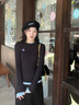 Teenie Weenie小熊女裝T恤2025秋季新款簡(jiǎn)約線(xiàn)條撞色拼接長(cháng)袖上衣 黑色 S 曬單實(shí)拍圖