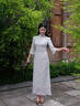 逸紅顔（E.Beauty）青靈2025秋季新品高級感新中式輕國風(fēng)長(cháng)袖旗袍連衣裙 灰豆綠 2XL 曬單實(shí)拍圖