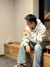 趣米樂惡魔之眼連帽衛(wèi)衣男春秋季美式復古重磅長袖上衣潮牌高街痞帥外套 白灰色 常規(guī)款 XL 曬單實拍圖