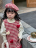班喜迪女童連衣裙秋裝新款寶寶公主裙套裝周歲禮服秋冬薄絨兒童背心裙子 紅色 110 曬單實(shí)拍圖