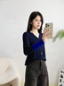 NAOTIEA納奧蒂爾小帆船V領(lǐng)長(cháng)袖針織打底衫女2025新款休閑顯瘦T恤薄款上衣 藏藍色 XL （建議120-135斤） 曬單實(shí)拍圖
