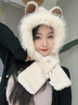 路讓宋帽子圍巾一體二合一女生秋冬季百搭可愛(ài)小熊帽保暖護耳連帽圍脖 米白色 均碼 二合一 曬單實(shí)拍圖