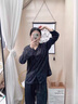 雅鹿女士睡衣女純棉開(kāi)衫長(zhǎng)袖褲2025新款100%全棉四季可外穿家居服套裝 【100%棉  舒適透氣】墨黑色 L 【建議體重100-120斤】 曬單實(shí)拍圖
