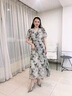 Markos國際品牌雪紡中袖印花連衣裙女夏季新款V領(lǐng)顯瘦感中長款a字裙子女 碎花 M 建議100-110斤 曬單實(shí)拍圖