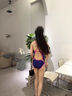 洲克新款女士連體三角泳衣海邊度假時(shí)尚休閑暢游無(wú)阻專(zhuān)業(yè)游泳訓練泳衣 粉紫漸變花 XL 曬單實(shí)拍圖