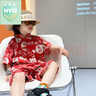 WVD國際品牌男童夏季國潮短袖襯衫套裝2025新款痞帥氣兒童唐裝兩件套 紅色 150 cm 曬單實拍圖