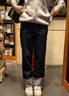 紫涵（ZIHAN）紫涵撞色翻邊直筒牛仔褲女2025年秋季新款復古高腰顯瘦百搭休閑褲 深牛仔藍 L 曬單實(shí)拍圖