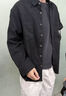 OLJ輕奢高檔品牌秋季翻領(lǐng)襯衫男商務(wù)休閑紐扣長(zhǎng)袖襯衣開衫外套上衣 黑色 XL 曬單實(shí)拍圖