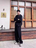 貓人褲子男秋季美式高街cleanfit廓形垂感西褲休閑寬松款直筒微喇長(cháng)褲 K69黑色 XL （建議135-150斤） 曬單實(shí)拍圖