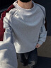 OEMG  無(wú)帽圓領(lǐng)加絨加厚衛衣男士秋冬季新款美式長(cháng)袖內搭保暖上衣服 白灰色 【高品質(zhì)】 XL [建議110-130斤] 曬單實(shí)拍圖