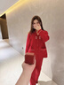 貓人睡衣情侶裝一男一女夫妻兩件套紅色純棉長(cháng)袖結婚本命年春秋家居服 地久天長(cháng) 【100％純棉】 L 女 【推薦100-120斤】 曬單實(shí)拍圖