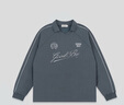 GOOD BAI 粗體斜體組合logo做舊印花撞色翻領(lǐng)插肩長袖T恤 深灰色 S 曬單實(shí)拍圖