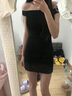 桃伊悠（taoyiyou）一字肩純欲風(fēng)辣妹夏季新款氣質(zhì)連衣裙女小黑裙緊身收腰包臀裙短裙 黑色 S 曬單實(shí)拍圖
