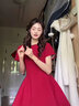 GARNUO紅色連衣裙子女夏季法式小個(gè)子高級(jí)感訂婚禮服敬酒服收腰顯瘦長(zhǎng)裙 紅色【短袖長(zhǎng)款】 M 【101-110斤】 曬單實(shí)拍圖