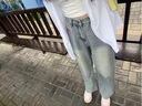 衣品元淺色牛仔褲高腰水洗藍女2025秋季新款寬松顯瘦直筒休閑做舊感長褲 淺藍色 M （94-105斤） 曬單實拍圖