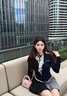 ANN ANDELMAN【朱主愛同款】拼接針織衫上衣修身套頭假兩件毛織長(zhǎng)袖開衫 深寶藍(lán) XS 曬單實(shí)拍圖