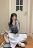 柯蘭娜灰色v領(lǐng)針織開(kāi)衫長(cháng)袖T恤女2025秋季修身顯瘦基礎款小上衣 灰色 均碼 建議80-120斤 曬單實(shí)拍圖