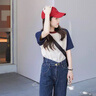 G.DUCKKIDS小黃鴨童裝親子裝一家三口短袖T恤全家服拍照沙灘親子外出服夏裝 米蘭拼接短袖 90 尺碼建議1~2歲 曬單實(shí)拍圖
