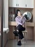 尚靜氣質(zhì)工裝短外套秋裝女2025春秋新款寬松百搭連帽長(cháng)袖夾克休閑上衣 紫色 M 曬單實(shí)拍圖