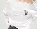森馬（Semir）長(cháng)袖T恤女秋季蕾絲一字領(lǐng)純棉oversize印花2025上衣10A525101005 曬單實(shí)拍圖