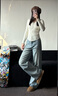 美麗衣櫥（BEAUTIFUL WARDROBE）高腰水洗復古牛仔褲女款秋季寬松舒適闊腿褲女休閑百搭長(cháng)褲子女 曬單實(shí)拍圖