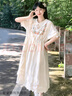 紫蒙連衣裙夏季2024新款法式長裙學生少女高中初中生女生衣服裙子夏天 時尚韓版杏色 均碼（可備注碼數） 曬單實拍圖