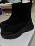 百麗（Belle）鯨魚(yú)靴厚底增高彈力靴女25冬新復古絨面顯瘦彈力短靴E4V2DDZ5預售 黑色 36 曬單實(shí)拍圖