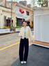 森馬森柔棉|商場(chǎng)同款休閑褲女分割彎刀褲2025新款秋寬松撞色長(cháng)褲 黑色90001 L 曬單實(shí)拍圖