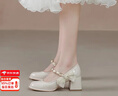 紅蜻蜓品牌價(jià)撿漏法式少女瑪麗珍高跟鞋女單鞋皮鞋女蝴蝶結jk女鞋 【廠(chǎng)家24H速發(fā)】米白色 39 標準碼現貨 曬單實(shí)拍圖