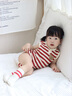GOBABYGO丹麥兒童運(yùn)動(dòng)襪嬰幼兒襪子春夏款男女童中筒襪寶寶防滑透氣襪子 米白-紅條紋 1雙 2-3歲 曬單實(shí)拍圖