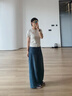 紅蜻蜓闊腿牛仔褲女2025年秋冬季新款女裝寬松復古喇叭直筒女士長(cháng)褲子女 復古藍 長(cháng)褲 【身高158CM以下】 M 99-110斤左右 曬單實(shí)拍圖