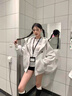 魯雅爾灰色連帽衛衣外套女春秋季新款韓版穿搭小個(gè)子高級感刺繡開(kāi)衫上衣 灰色 常規 L 曬單實(shí)拍圖