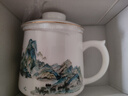 言和堂 茶水分離泡茶杯陶瓷帶蓋過(guò)濾茶杯辦公水杯教師節送老師伴手禮物 千里江山-白瓷闊底款泡茶杯 400ml 曬單實(shí)拍圖