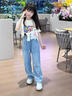 女童褲子秋款2025新款洋氣長(cháng)褲女大童春季直筒闊腿褲兒童牛仔褲 藍色 140 曬單實(shí)拍圖