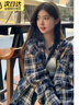 羽雅曼復(fù)古格子襯衫女士夏季女裝2025新款春夏通勤休閑長袖開衫寬松襯衣 慵懶風(fēng)格子襯衫【藏青色】 L 【建議90-120】 曬單實(shí)拍圖