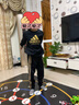 阿迪達斯 （adidas）兒童裝褲子秋季戶(hù)外休閑運動(dòng)褲防風(fēng)束腳褲 黑/金 140 曬單實(shí)拍圖