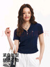 森馬（Semir）polo衫女短款收腰翻領(lǐng)襯衫25夏刺繡涼感緊身T恤辣妹109325115005 曬單實(shí)拍圖