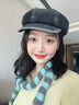 桑咻韓版小眾時(shí)髦Y2k長(cháng)條針織拼色臘腸圍巾男女日系秋冬搭配圍脖潮流橢圓標窄圍巾--藍灰 曬單實(shí)拍圖