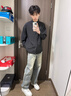 卡圖弛美式潮流破洞高街cleanfit牛仔褲男夏季直筒寬松闊腿百搭長(zhǎng)褲子 藍(lán)色 XL 曬單實(shí)拍圖