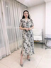 Markos國際品牌雪紡中袖印花連衣裙女夏季新款V領(lǐng)顯瘦感中長款a字裙子女 碎花 M 建議100-110斤 曬單實(shí)拍圖