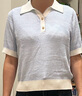 歐莎撞色polo領針織衫短袖女高端夏季冰絲薄款2025高檔品牌洋氣上衣 藍色 M 曬單實拍圖